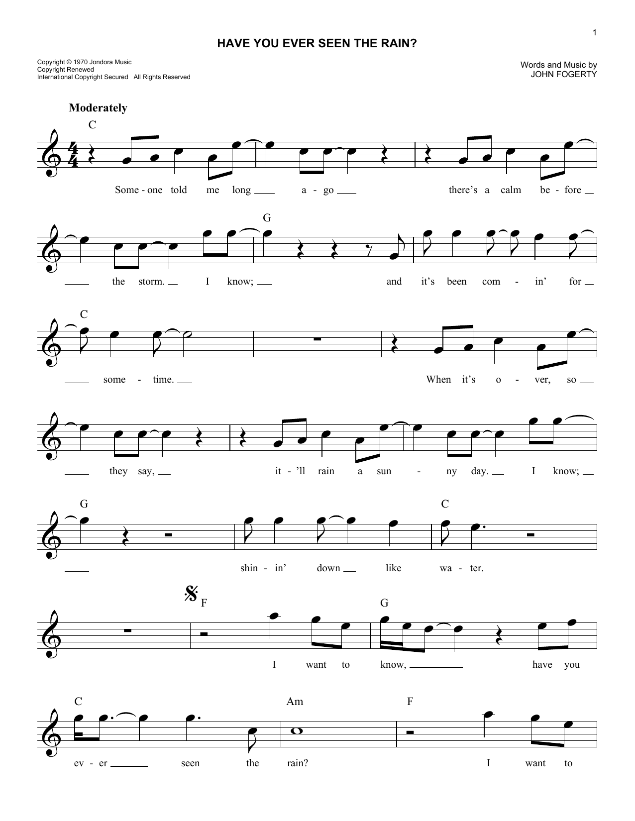 Have You Ever Seen The Rain? (Lead Sheet / Fake Book) von Creedence Clearwater Revival