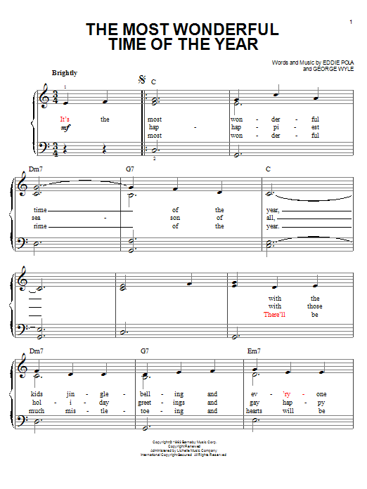 The Most Wonderful Time Of The Year (Easy Piano) von George Wyle