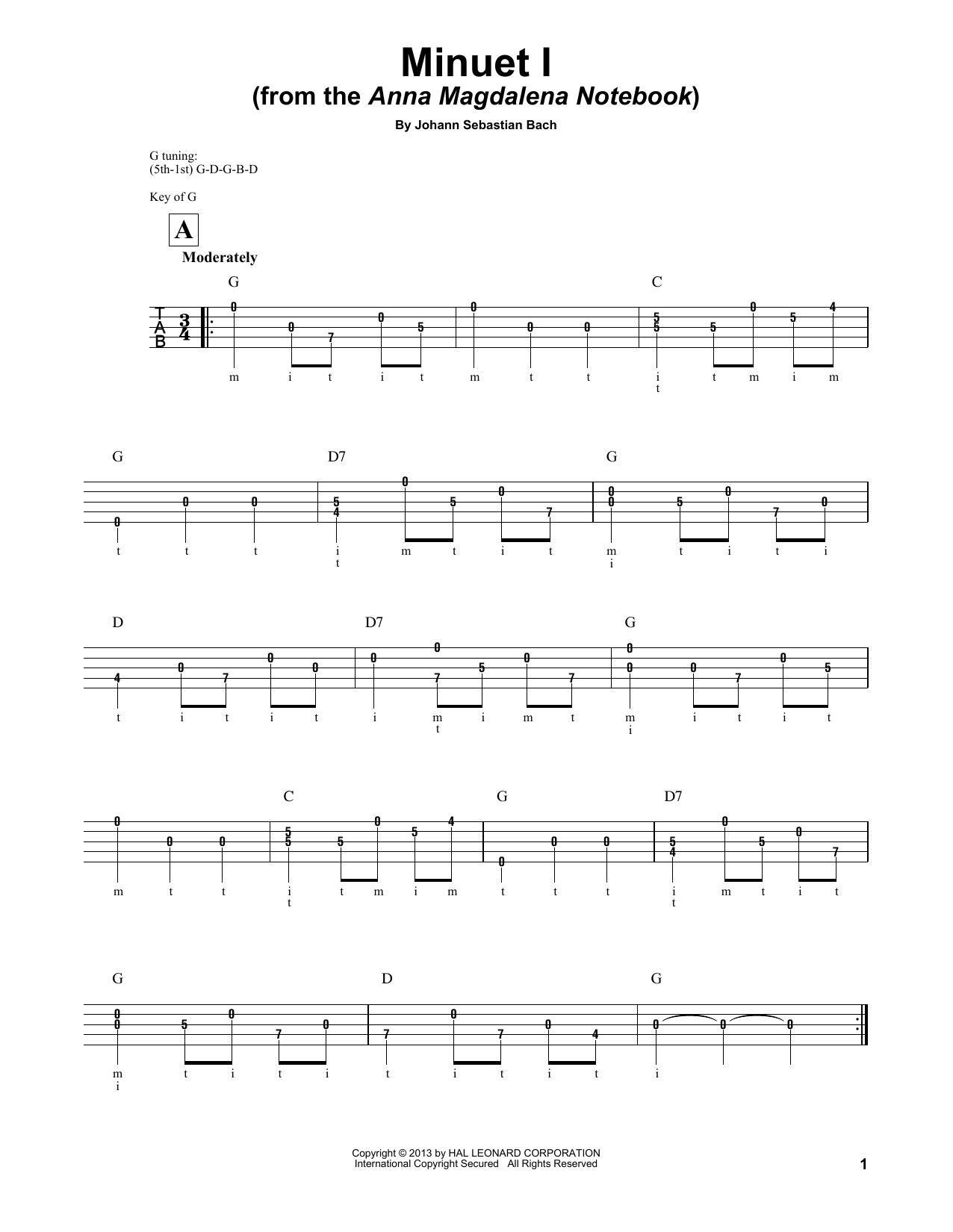 Minuet I (Anna Magdalena) (Banjo Tab) von Mark Phillips