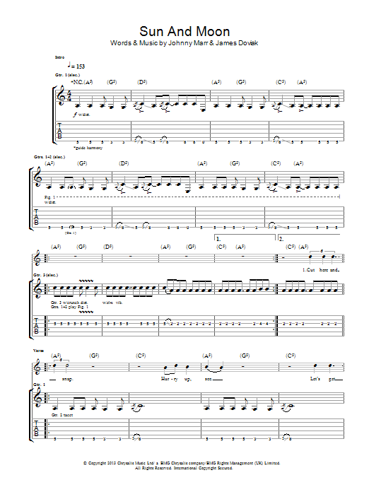 Sun And Moon (Guitar Tab) von Johnny Marr