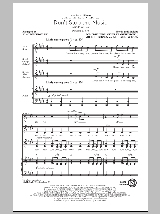 Don't Stop The Music (SAB Choir) von Alan Billingsley