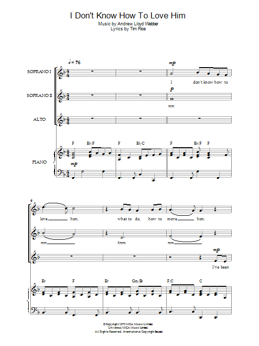 I Don't Know How To Love Him (from Jesus Christ Superstar) (arr. Jeremy Birchall) (SSA Choir) von Andrew Lloyd Webber