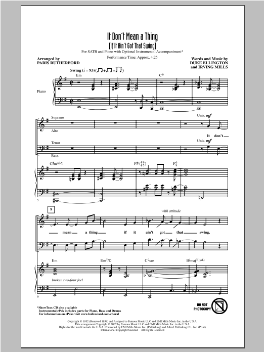It Don't Mean A Thing (If It Ain't Got That Swing) (SATB Choir) von Paris Rutherford