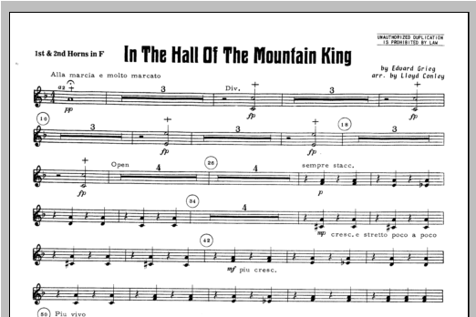 In the Hall of the Mountain King - F Horn 1 & 2 (Concert Band) von Lloyd Conley