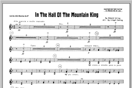 In the Hall of the Mountain King - F Horn 3 & 4 (Concert Band) von Lloyd Conley