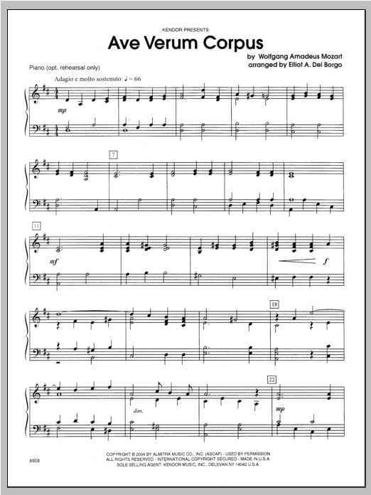 Ave Verum Corpus - Piano (Orchestra) von Del Borgo