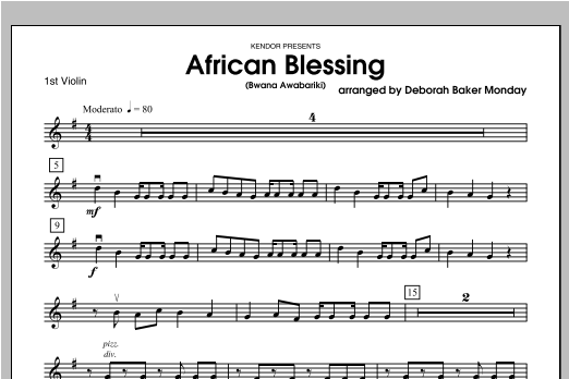 African Blessing (Bwana Awabariki) - Violin 1 (Orchestra) von Deborah Baker Monday