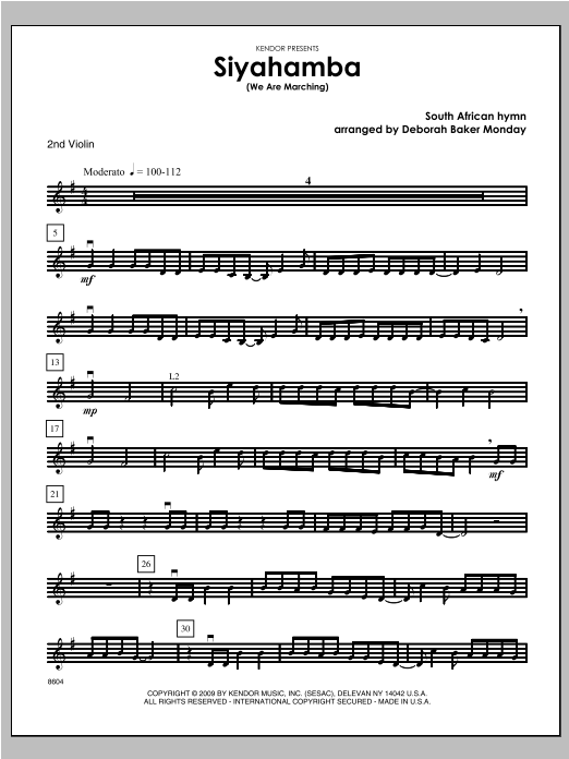 Siyahamba (We Are Marching) - Violin 2 (Orchestra) von Monday