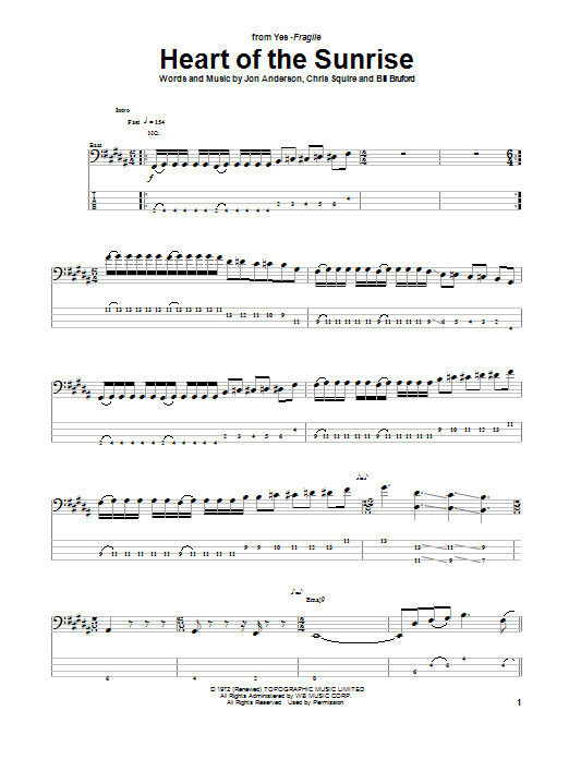 Heart Of The Sunrise (Bass Guitar Tab) von Yes