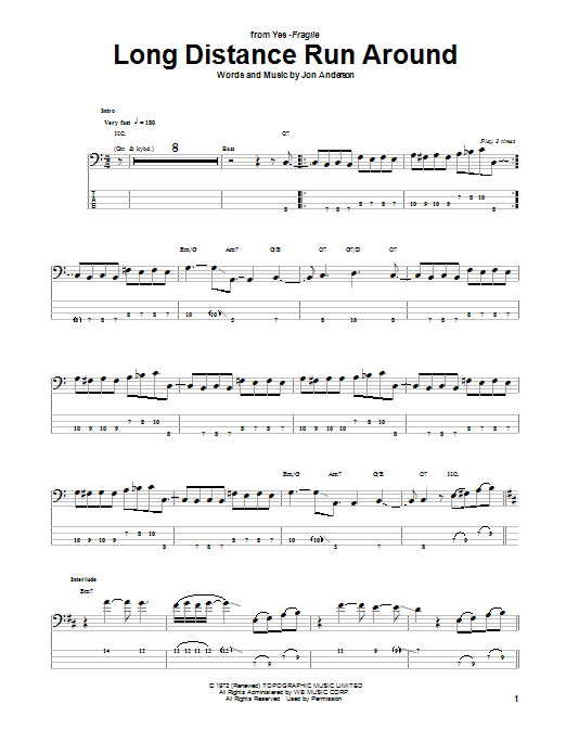 Long Distance Run Around (Bass Guitar Tab) von Yes