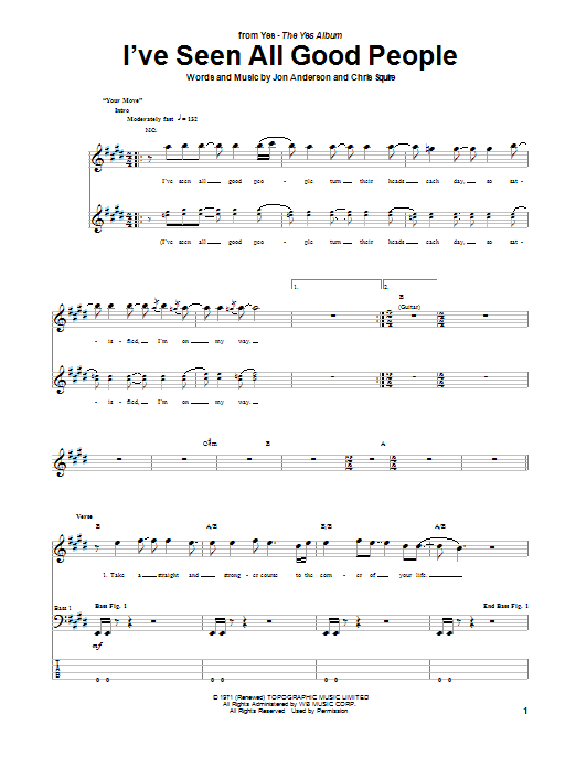 I've Seen All Good People (Bass Guitar Tab) von Yes