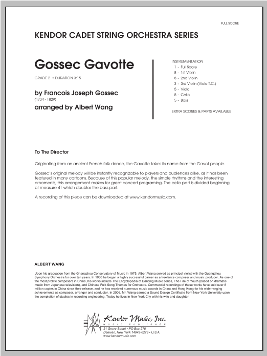 Gossec Gavotte - Full Score (Orchestra) von Wang