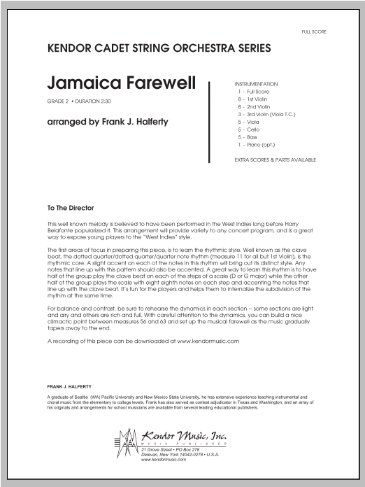 Jamaica Farewell - Full Score (Orchestra) von Halferty