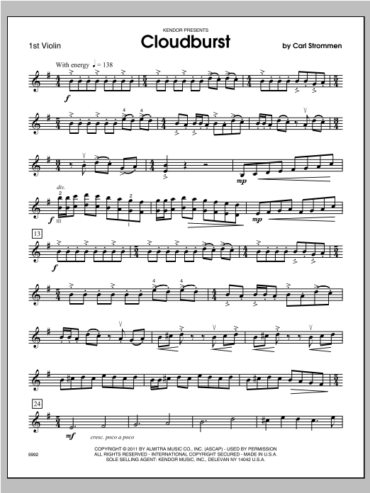 Cloudburst - Violin 1 (Orchestra) von Strommen