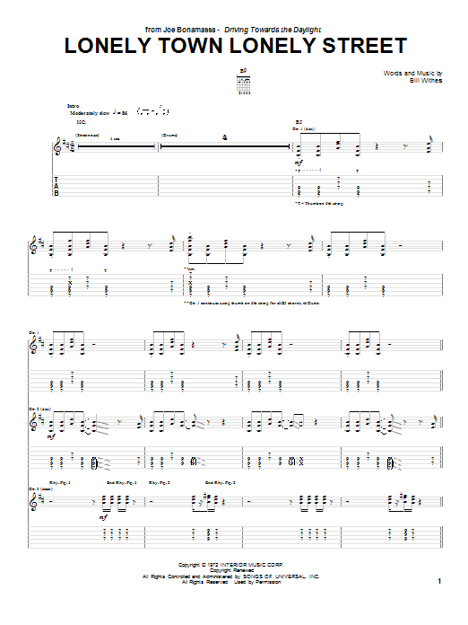 Lonely Town Lonely Street (Guitar Tab) von Joe Bonamassa