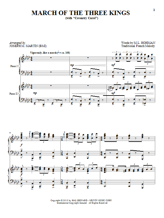 March Of The Three Kings (Piano Duet) von Joseph M. Martin