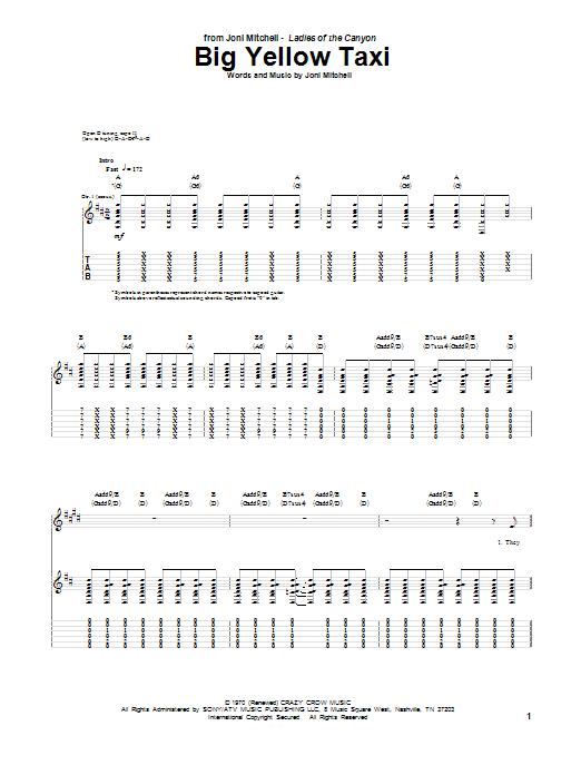 Big Yellow Taxi (Guitar Tab) von Joni Mitchell