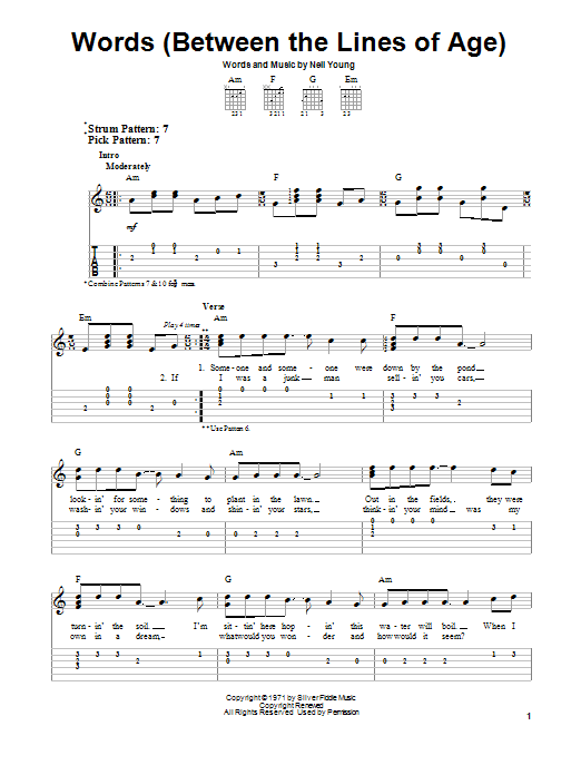 Words (Between The Lines Of Age) (Easy Guitar Tab) von Neil Young