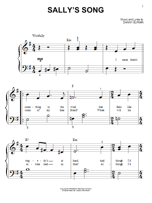 Sally's Song (from The Nightmare Before Christmas) (Big Note Piano) von Danny Elfman