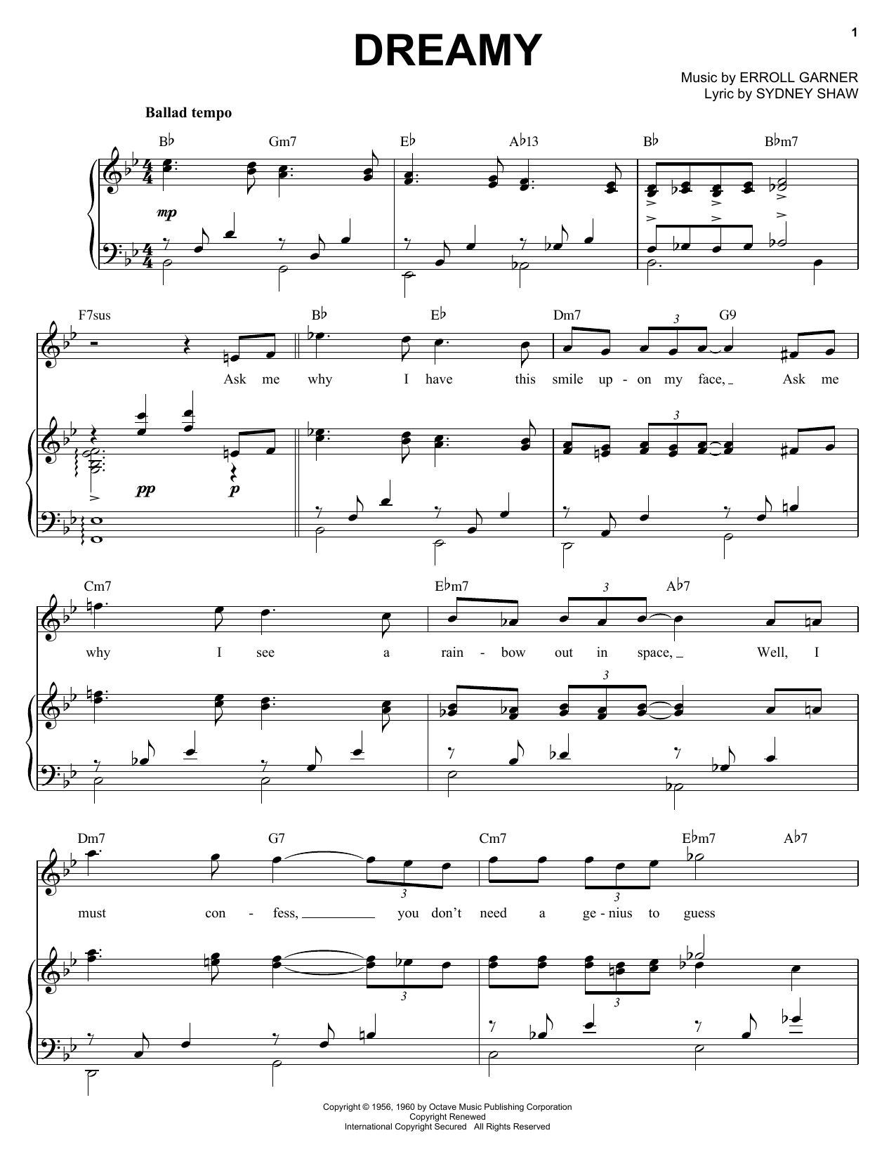 Dreamy (Piano, Vocal & Guitar Chords (Right-Hand Melody)) von Erroll Garner
