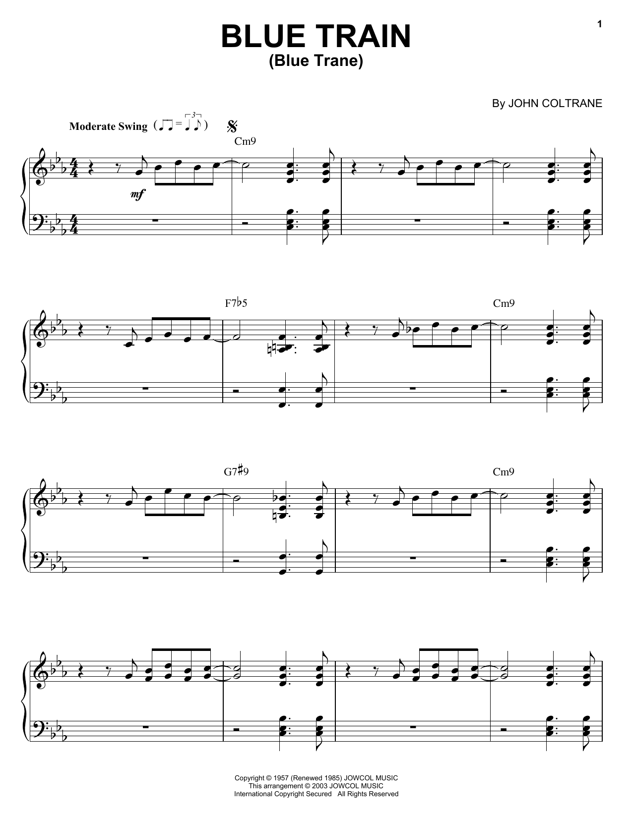 Blue Train (Blue Trane) (Piano Solo) von John Coltrane