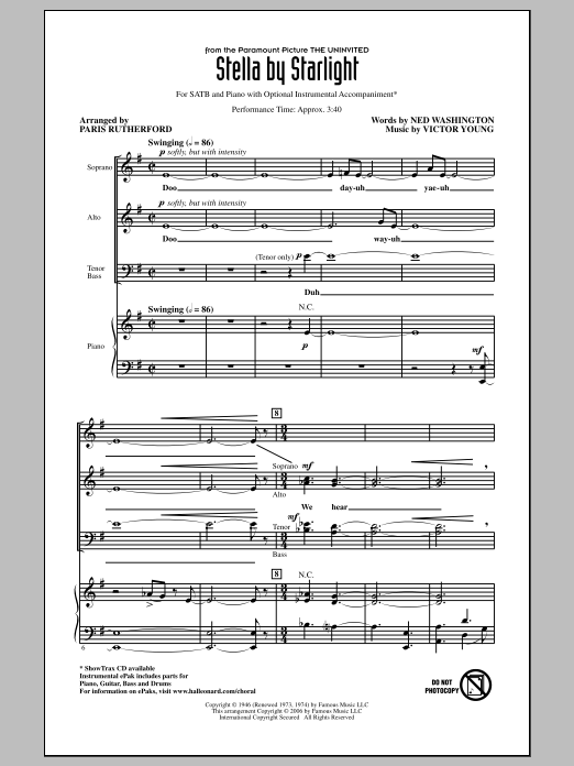Stella By Starlight (SATB Choir) von Paris Rutherford