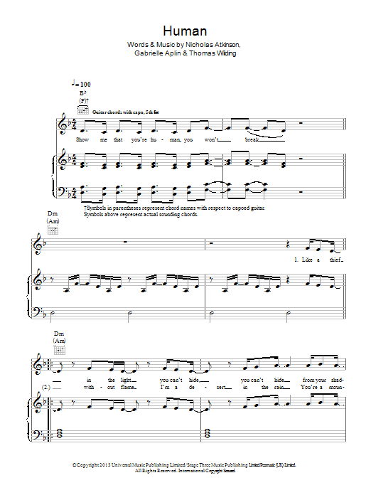 Human (Piano, Vocal & Guitar Chords) von Gabrielle Aplin