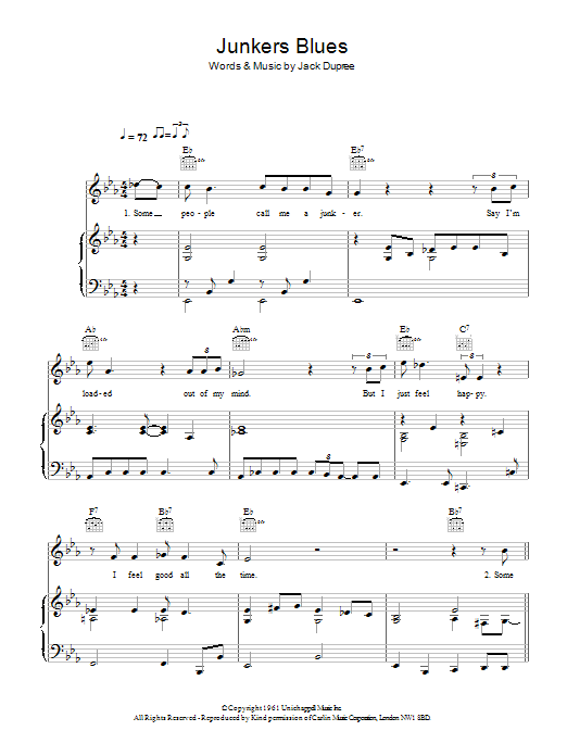 Junker's Blues (Piano, Vocal & Guitar Chords) von Hugh Laurie
