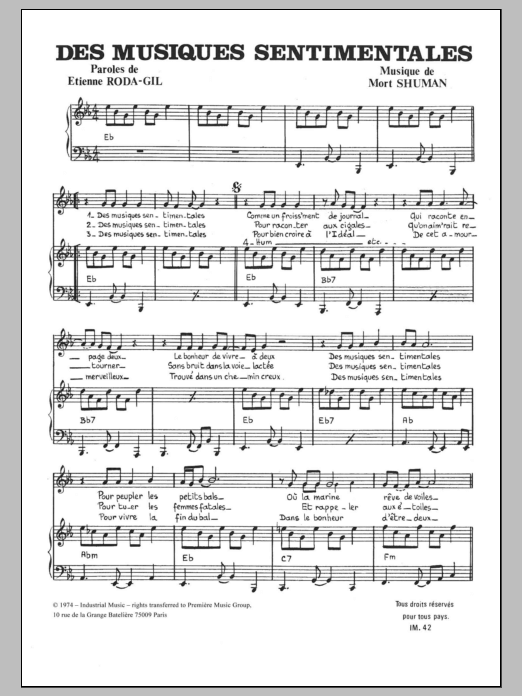 Des Musiques Sentimentales (Piano & Vocal) von Mort Shuman
