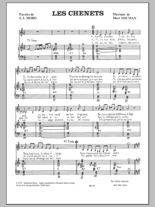 Les Chenets (Piano & Vocal) von Mort Shuman