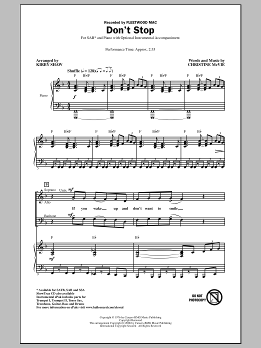 Don't Stop (SAB Choir) von Kirby Shaw