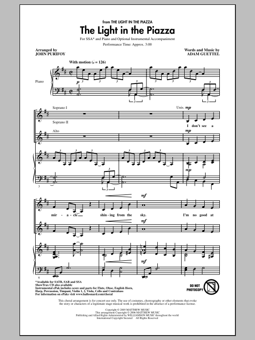 The Light In The Piazza (arr. John Purifoy) (SSA Choir) von Adam Guettel