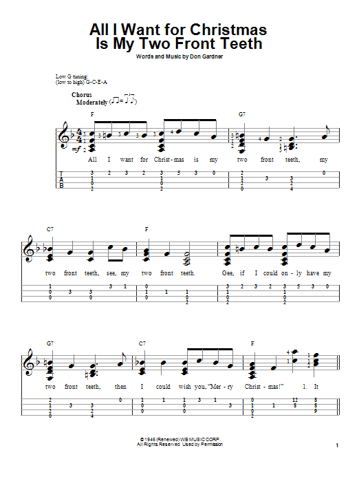 All I Want For Christmas Is My Two Front Teeth (Easy Ukulele Tab) von Don Gardner