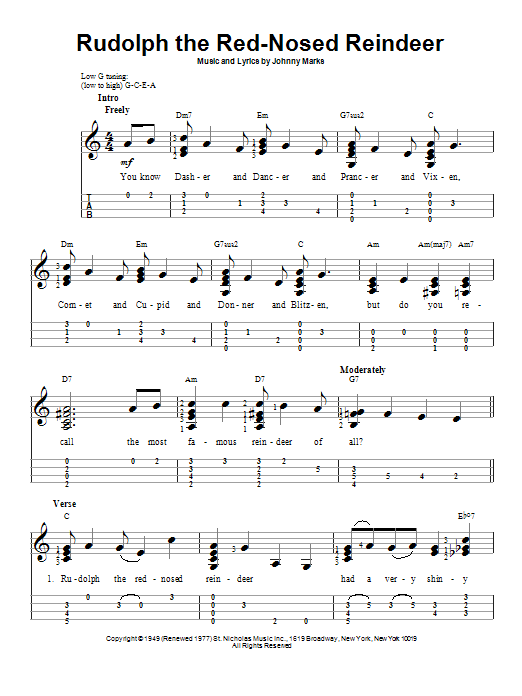 Rudolph The Red-Nosed Reindeer (Easy Ukulele Tab) von Johnny Marks