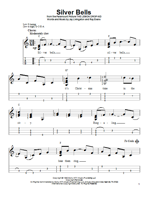 Silver Bells (Easy Ukulele Tab) von Ray Evans