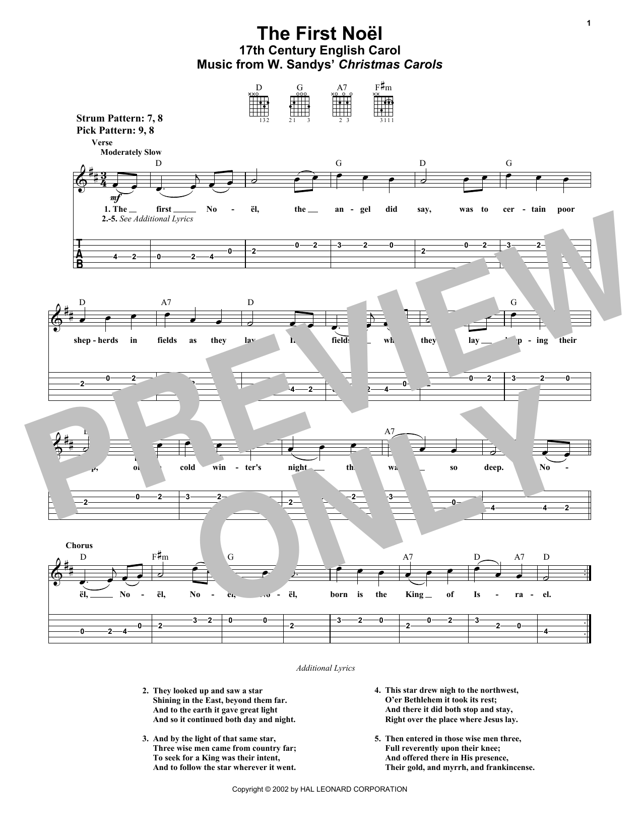 The First Noel (Easy Guitar Tab) von 17th Century English Carol