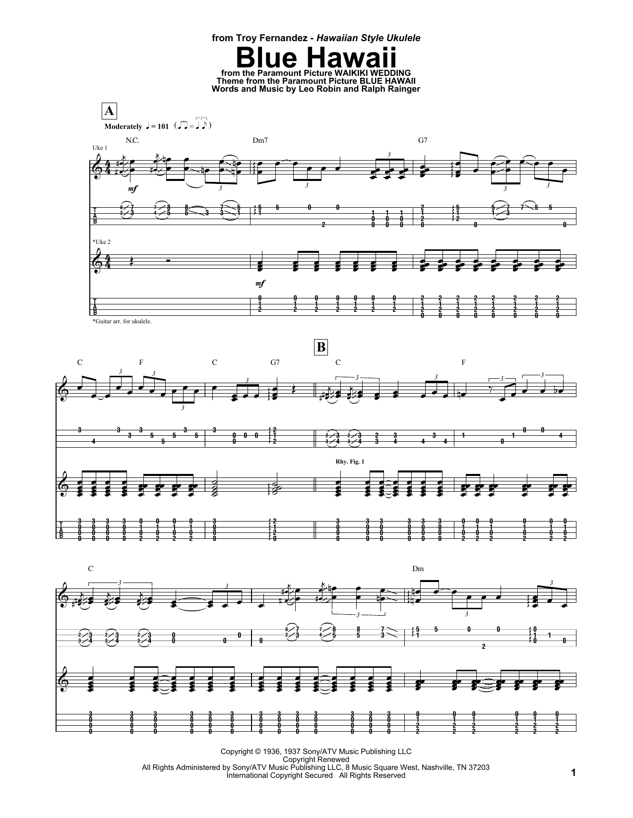 Blue Hawaii (Ukulele Tab) von Troy Fernandez