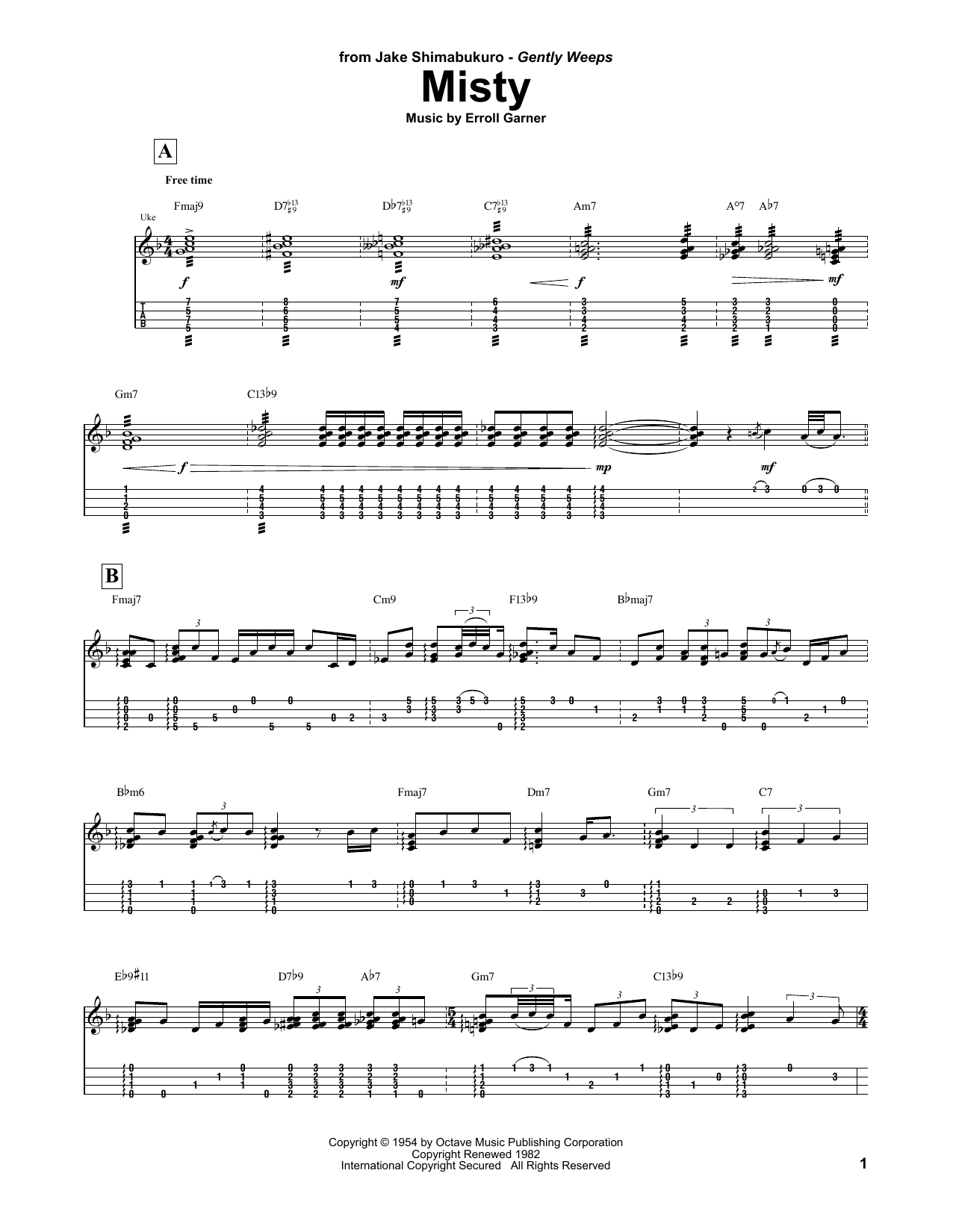 Misty (arr. Jake Shimabukuro) (Ukulele Tab) von Johnny Mathis