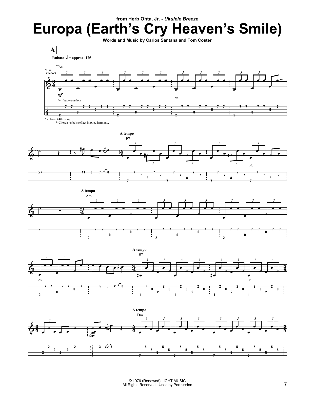 Europa (Ukulele Tab) von Herb Ohta, Jr.