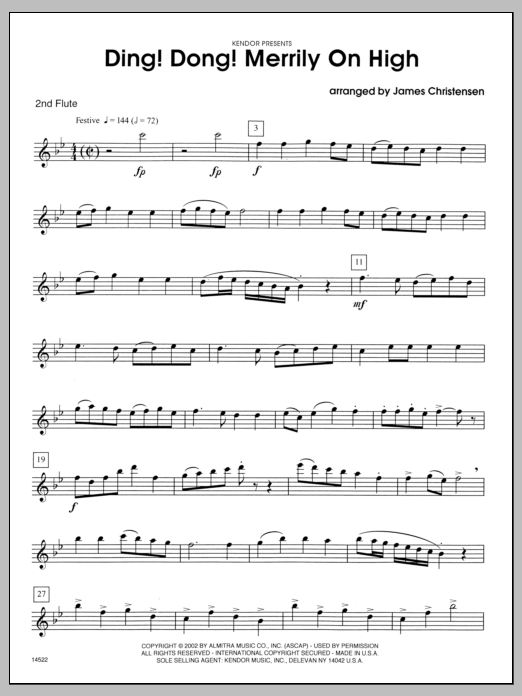 Ding! Dong! Merrily On High - Flute 2 (Woodwind Ensemble) von Christensen