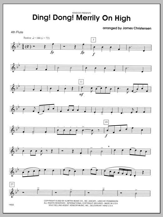 Ding! Dong! Merrily On High - Flute 4 (Woodwind Ensemble) von Christensen