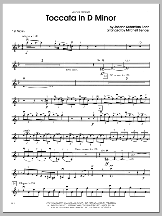 Toccata in D Minor - Violin 1 (Orchestra) von Bender