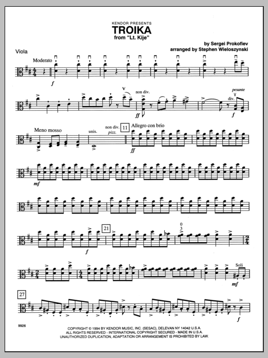 Troika (from Lt. Kije) - Viola (Orchestra) von Wieloszynski