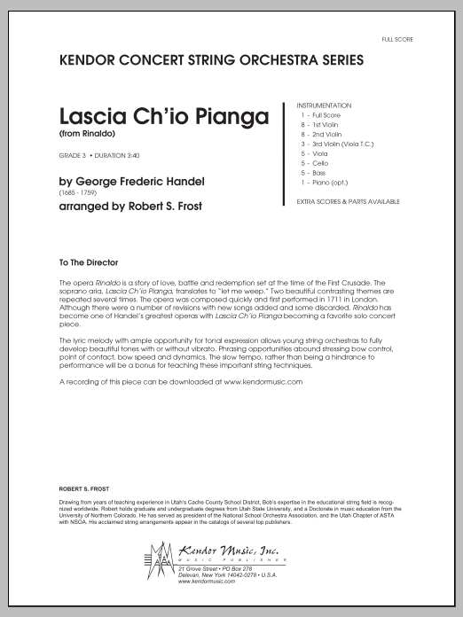Lascia Ch'io Pianga (from Rinaldo) - Full Score (Orchestra) von Frost