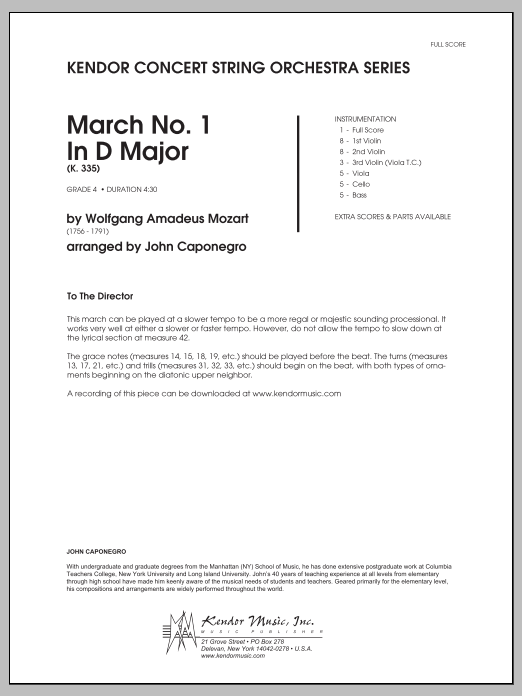 March No. 1 In D Major (K. 335) - Full Score (Orchestra) von Caponegro