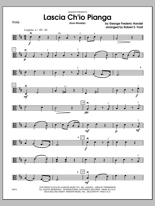 Lascia Ch'io Pianga (from Rinaldo) - Viola (Orchestra) von Frost