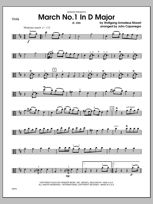 March No. 1 In D Major (K. 335) - Viola (Orchestra) von Caponegro