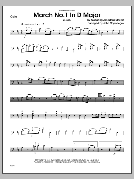March No. 1 In D Major (K. 335) - Cello (Orchestra) von Caponegro