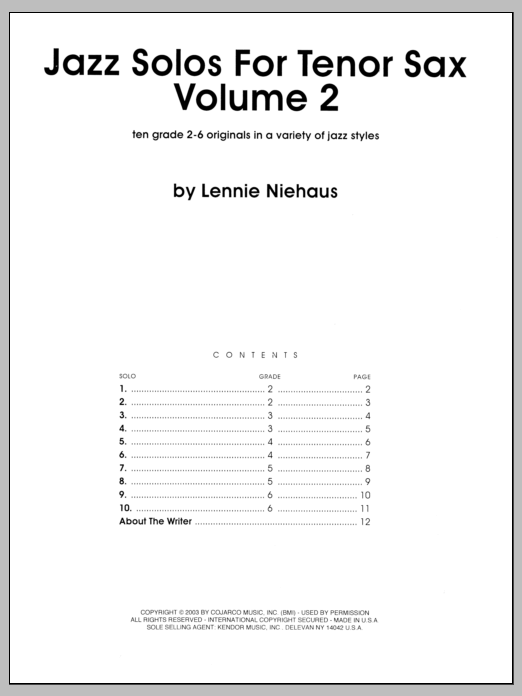 Jazz Solos For Tenor Sax, Volume 2 (Woodwind Solo) von Niehaus