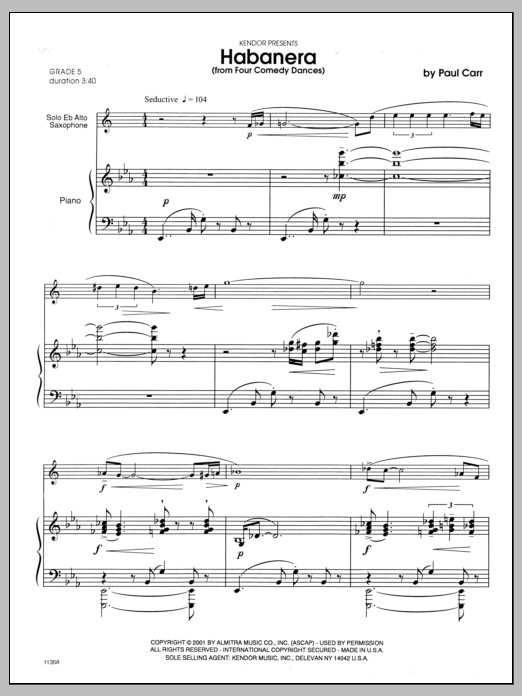 Habanera (from 'Four Comedy Dances') - Piano (Woodwind Solo) von Carr